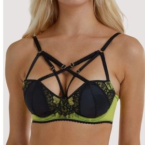 Playful Promises indigo lime strappy plunge bra
